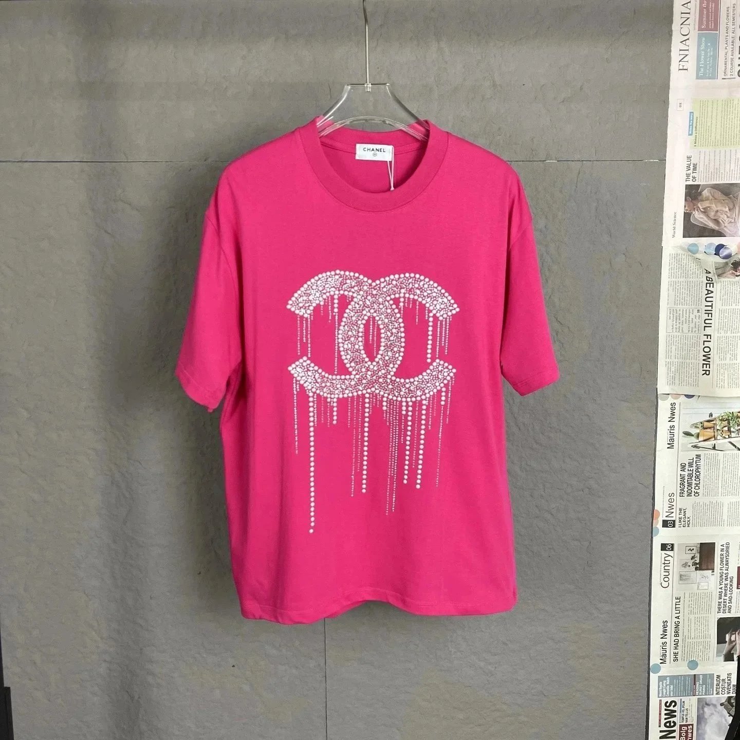 Chanel CC Pearl-Embellished Dripping Logo T-Shirt, product listing image