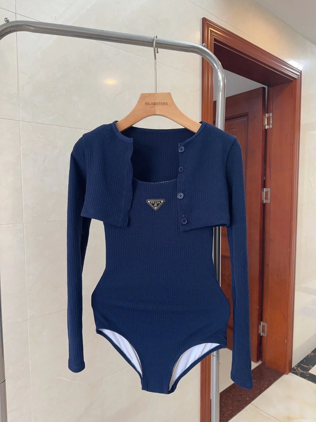 Prada Re-Nylon Ribbed Bodysuit with Detachable Cardigan Overlay, product listing image